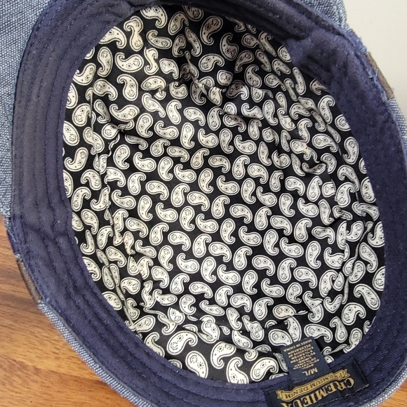 Cremieux Cadet Cap Women's Size M / L Blue Chambray Denim and Brown Faux Leather - Picture 13 of 16